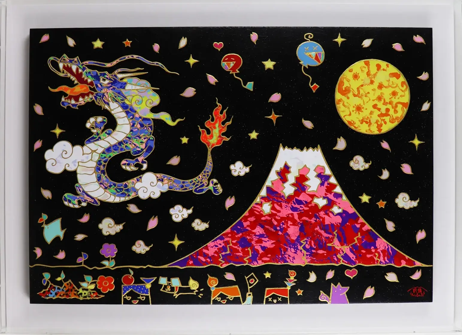 龍と赤富士図（黒）