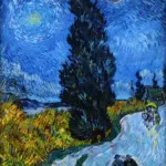 糸杉と星の見える道