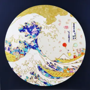 波と富士と群像図