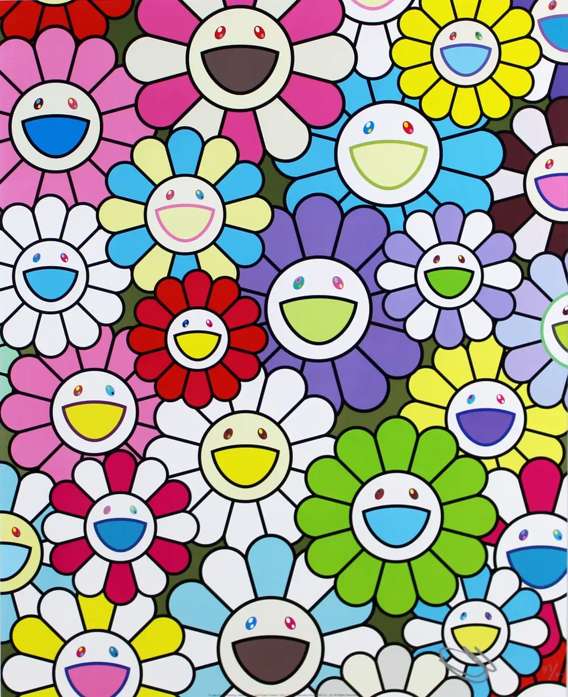 小さなお花の絵：黄色や白や紫のお花たち